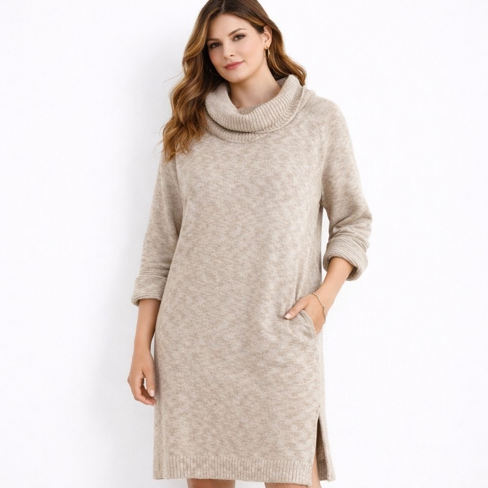Pure Jill J. Jill Cotton Blend Knit Sweater Dress Cream Lagenlook Coastal Large